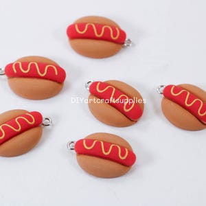 6 pcs lot resin hot dog charms for DIY earrings making, cute miniature resin hot dog pendant charms, earrings findings