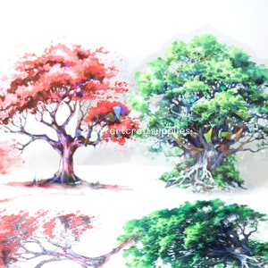 10 pcs holographic PET tree stickers, big tree in the forest laser stickers for card making, scrapbooking, paper art project
