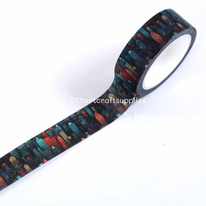 Night city washi tape roll, colorful night city washi tape, city illustration decorative washi tape for frame decoration, scrapbooking