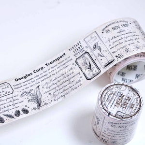 Rollo de cinta washi con letras y flores escritas a mano poéticas, cinta washi decorativa con dibujo de flores y letras escritas a mano vintage para scrapbooking