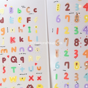 2 vel alfabet- of cijferstickers, schattig alfabet met gezichtsstickers, kawaii-cijfer met gezichtsstickers