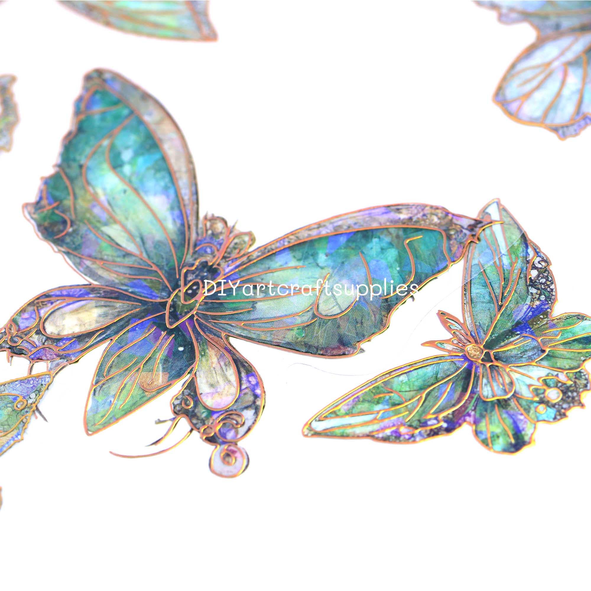 20 Pcs Holographic Green Ice Crystal Butterfly Decorative PET Stickers ...