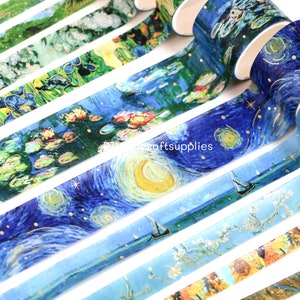 10-delige set van Van Gogh en impressionistische schilderijen decoratieve washi-tape, washi-tapes met sterrenhemel, plakboekkunst vergulden washi-tapes goudfolie