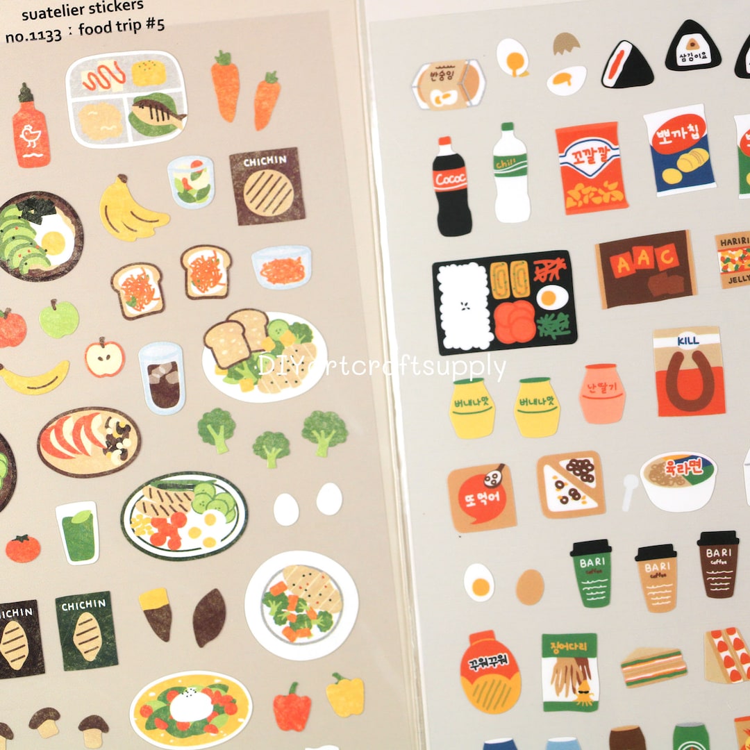 Food and Snack Sticker Sheet Cute Korean Food Sticker Kawaii Etsy