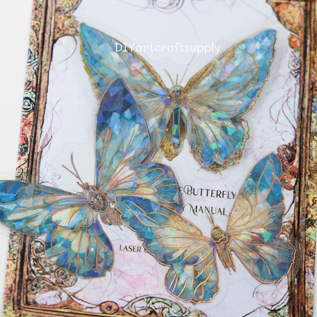 20 Pcs Holographic Blue Ice Crystal Butterfly Decorative PET Stickers ...