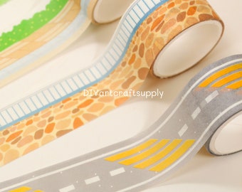 4 pcs set road and street pattern washi tape, road, street, path decorative tape roll for DIY scrapbook, children illustration 2.5 cm x 2 m
