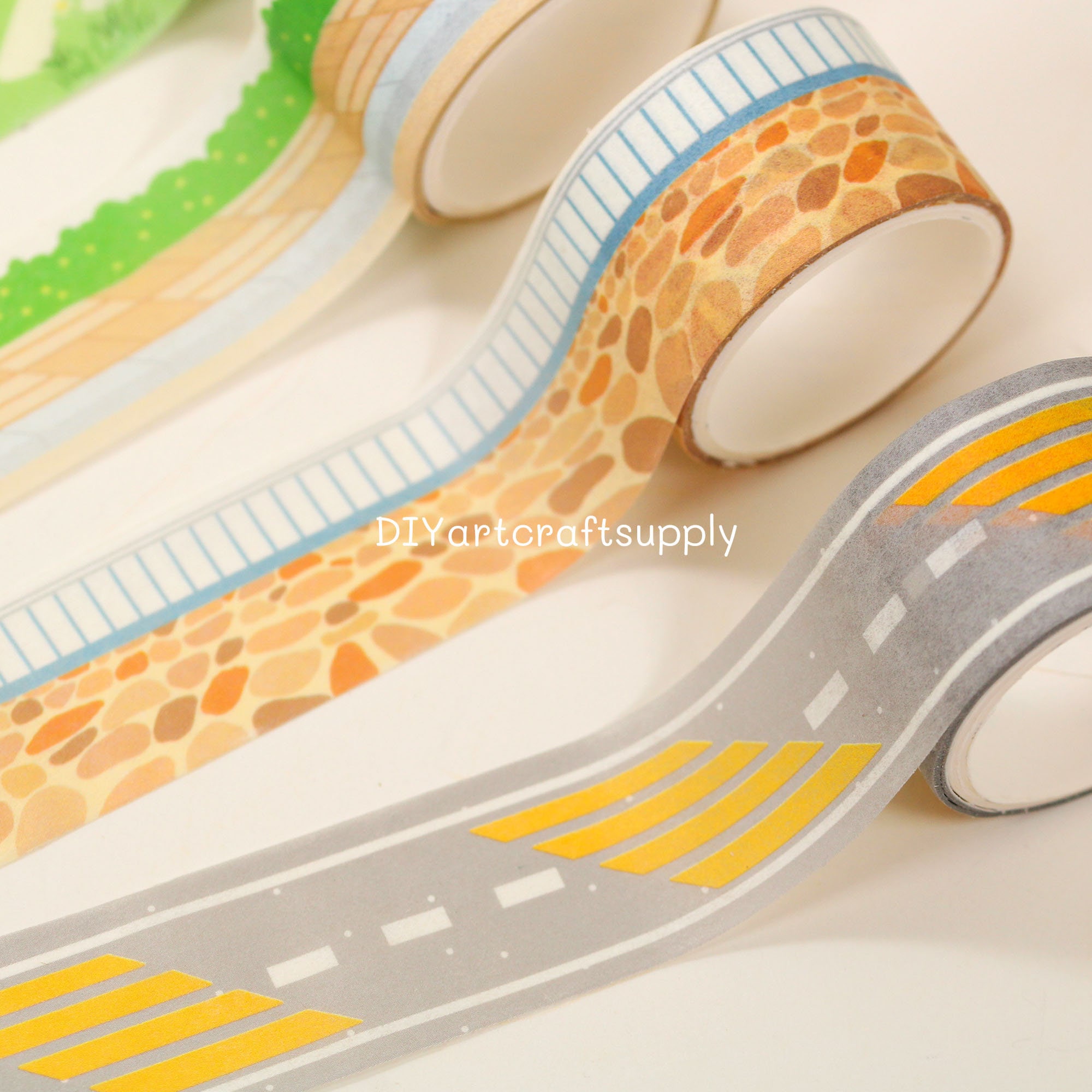 7pcs/Set Children'S Cartoon Diy Road Transportation Paper Tape Set