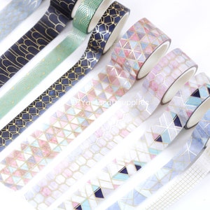 Zestaw 10 sztuk taśmy washi z trójkątnym złotym wzorem kwiatowym, taśmy washi z geometrycznym wzorem, abstrakcyjne taśmy washi z falami, 3 m na rolkę