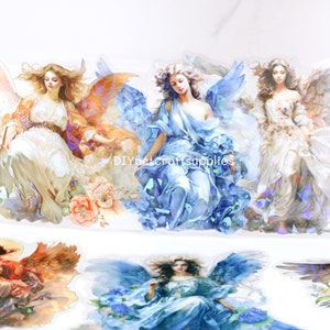 5 stuks holografische folie aquarel engelenstickers, fantasie engelenstickers voor kaarten maken, scrapbooking