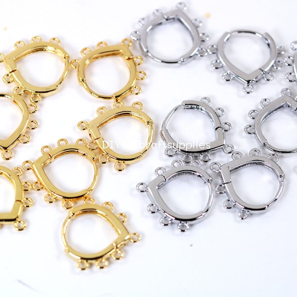 6 pcs lot 24k gold plate, platinum plate brass hoop earrings findings ear hoops with multi holes for DIY earrings making