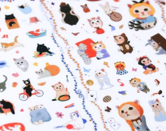 6 sticker sheets of cartoon cute cat stickers, scrapbook Kawaii cat stickers, cute cat stationery stickers
