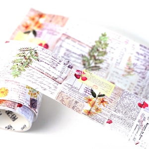 Rollo de cinta washi con letras poéticas y flores, cinta washi decorativa con dibujo botánico y letras escritas a mano vintage para scrapbooking