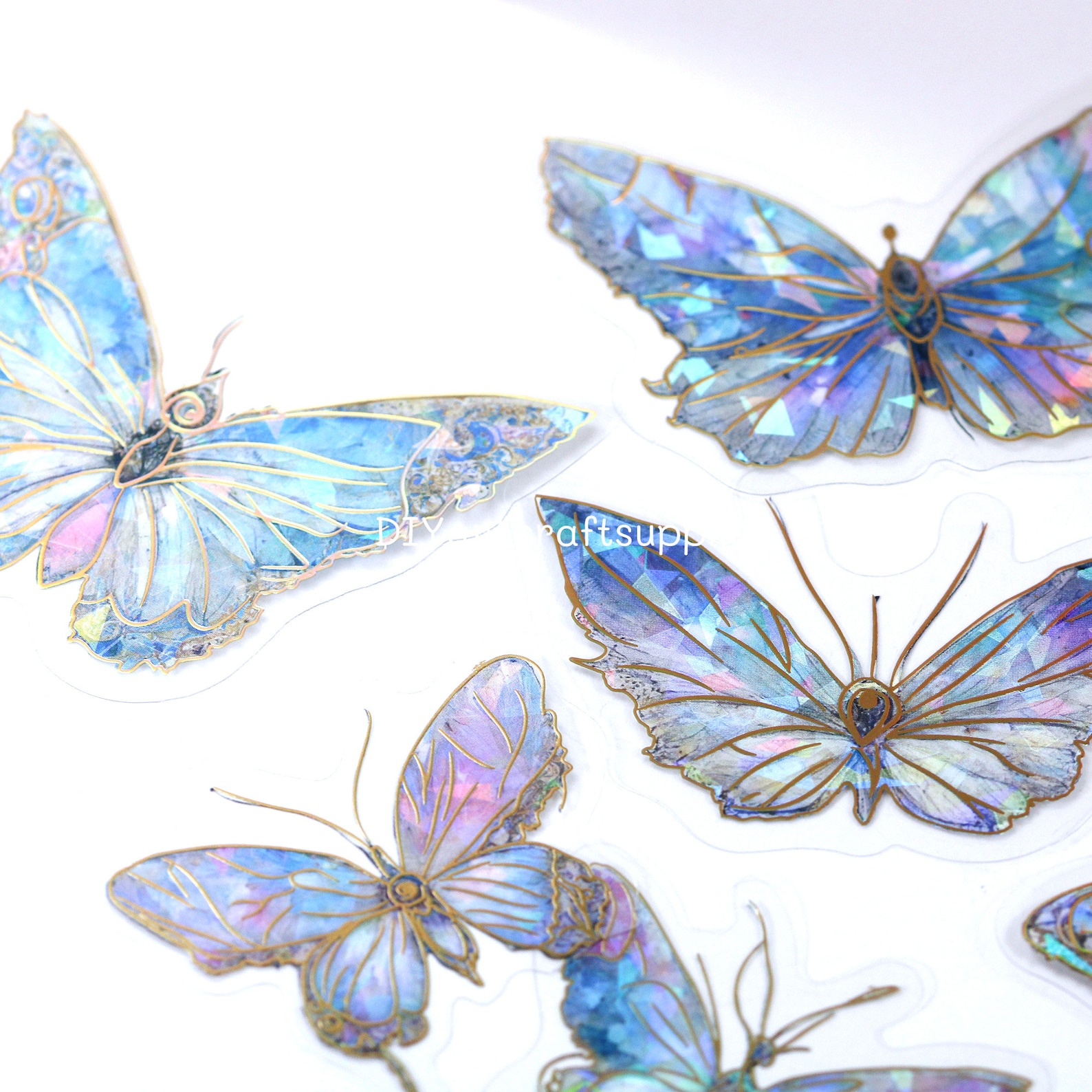 20 Pcs Holographic Ice Crystal Butterfly Decorative PET Stickers ...