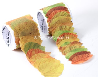 Fall leave collection washi tape stickers for scrapbook and card making, decorative fall leave stickers on tape roll, 50 pcs