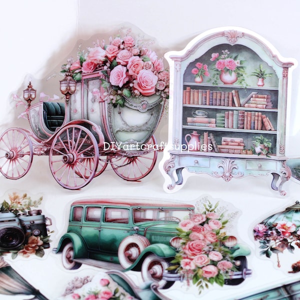 10 pcs PET Victorian furniture stickers, furniture stickers, vintage Victorian car stickers for scrapbooking