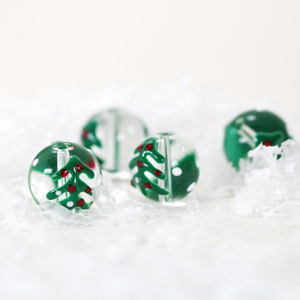 4 pcs lot of Christmas tree lamp work beads for DIY jewelry making, cute holiday Christmas tree glass beads 14 mm
