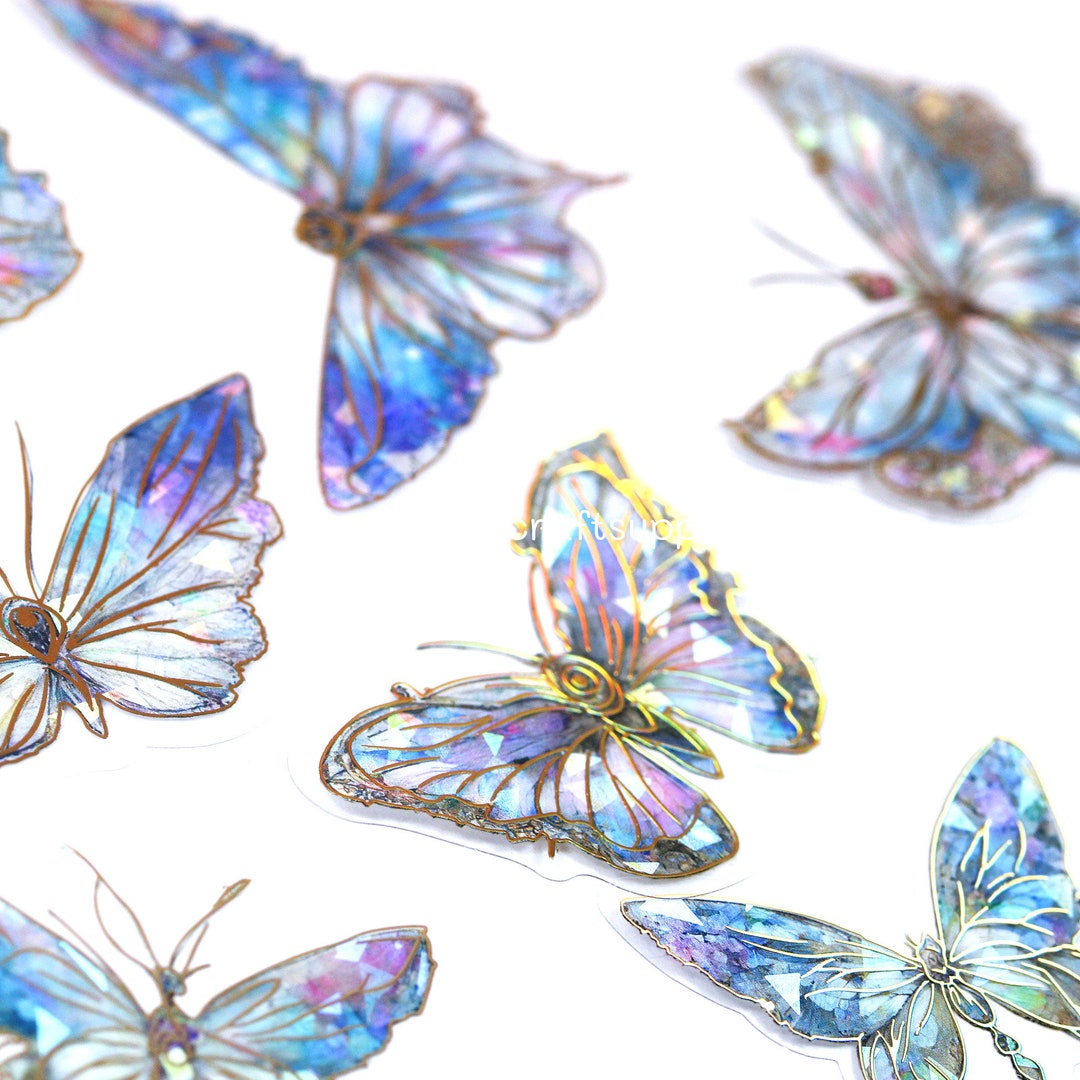 20 Pcs Holographic Ice Crystal Butterfly Decorative PET Stickers ...