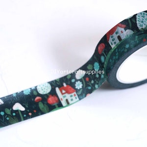 Washitape op rol stad, washitape groen landhuis, illustratie boshuis decoratieve washitape voor cadeauverpakking, scrapbooking