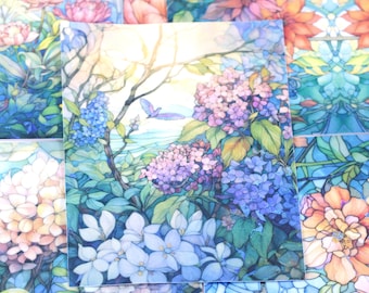 5 Bögen holografische Blumen Hintergrund Aufkleber für Kartenherstellung, Scrapbooking, botanische Blumen Muster Stickerbogen 14,5 x 10,5 cm