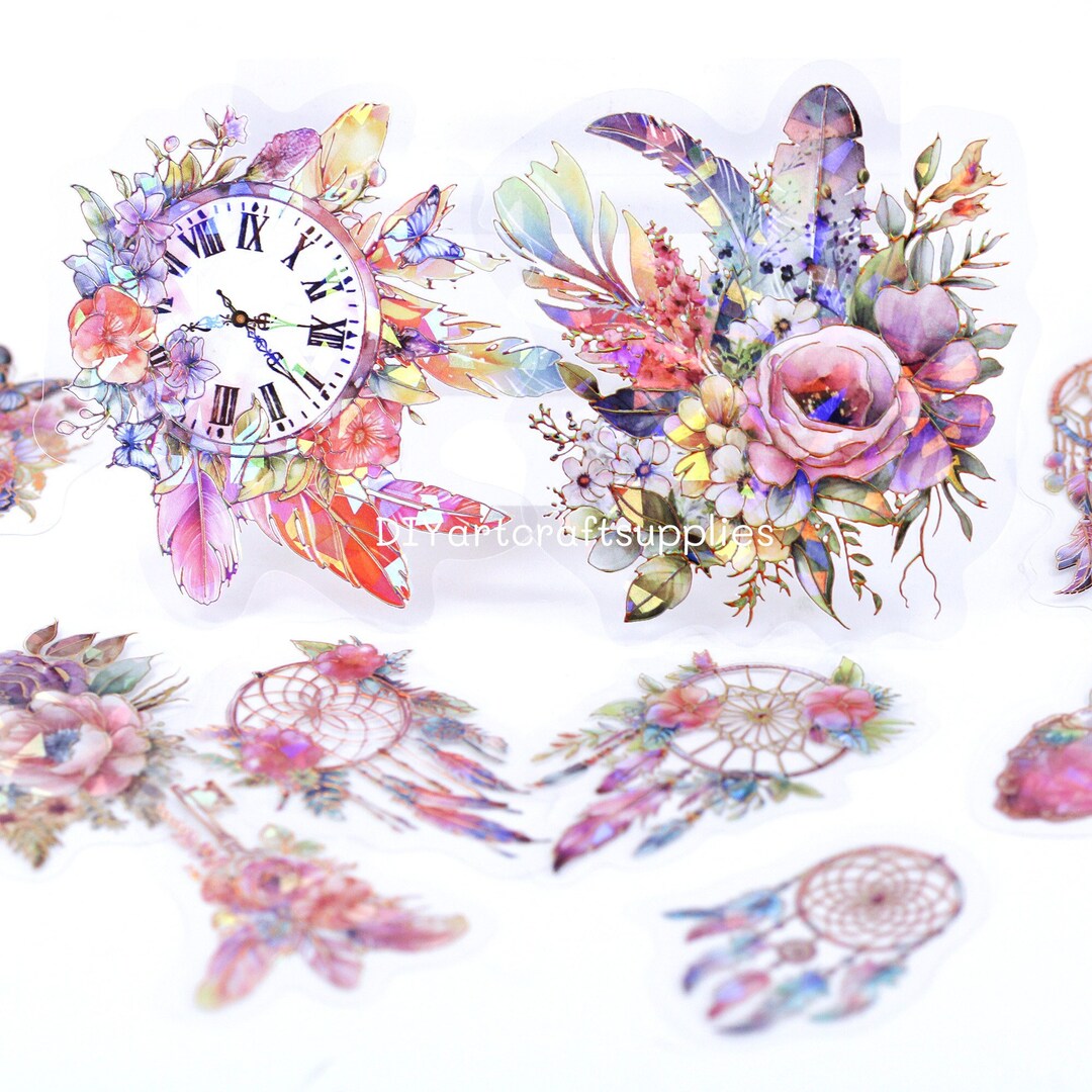 20 Pcs Rainbow Dream Catcher Foil Laser Stickers, Holographic Clock and ...
