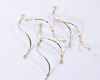 6 pcs 18k gold plated copper spiral wave with holes connector charm, wavy spiral twist wire connector charms earrings findings