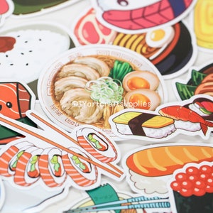 50 pcs ramen sushi Japanese street food stickers, cute decorative food stickers, Kawaii ramen stickers