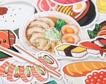 50 pegatinas de comida callejera japonesa de sushi ramen, lindas pegatinas decorativas de comida, pegatinas de ramen kawaii