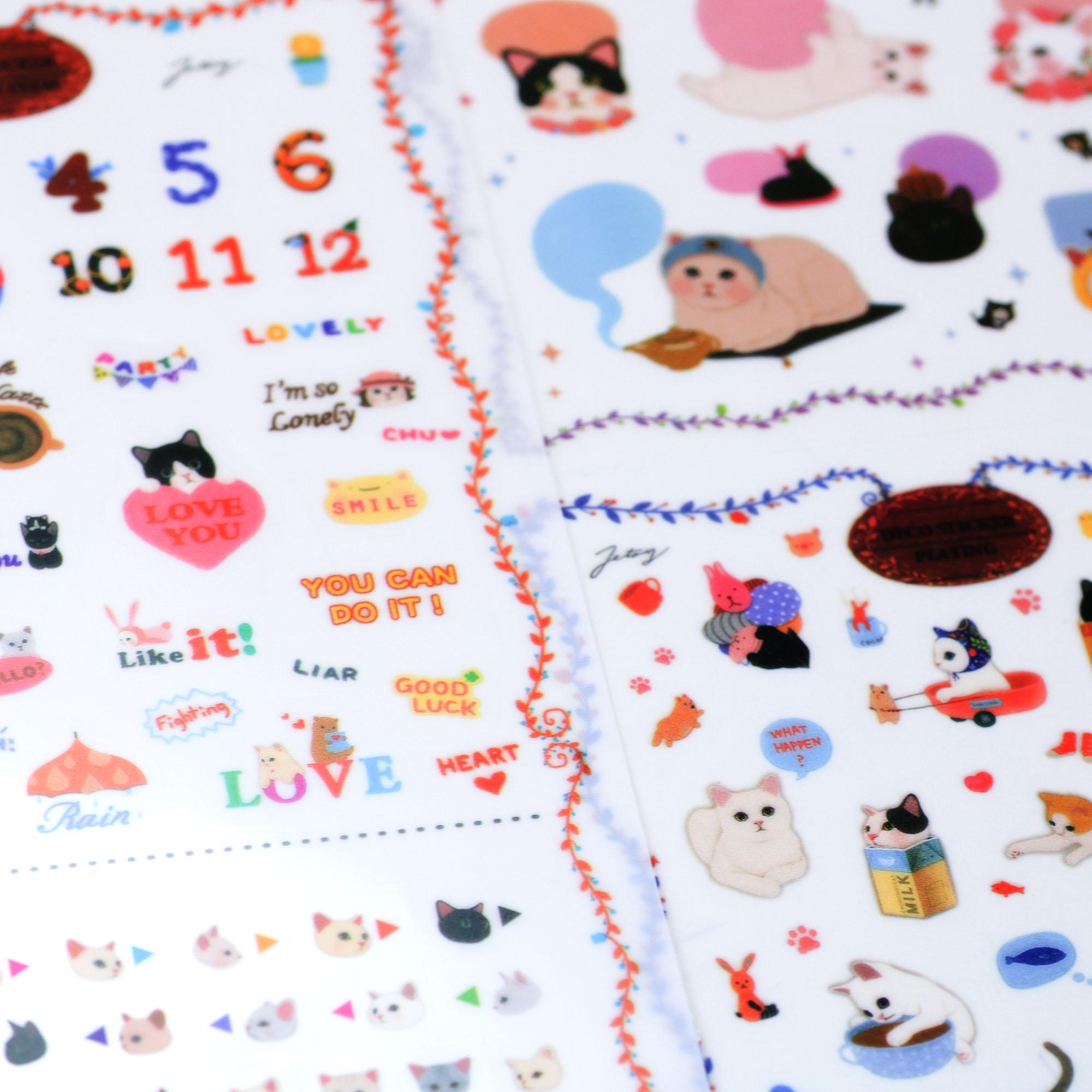 6 Sticker Sheets of Cartoon Cute Cat Stickers, Scrapbook Kawaii Cat ...