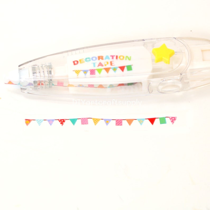 Süßer Washi Tape Stift mit Mini Cartoon Muster Dekoration, dekoratives Korrekturband süßes mini Washi Tape Stift 6 mm x 4 m Party flags