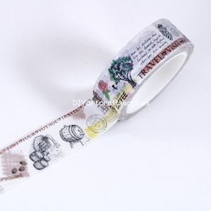 Rollo de cinta washi con letras manuscritas de París, cinta washi con letras manuscritas de periódicos antiguos, cinta washi decorativa con sellos antiguos para álbumes de recortes