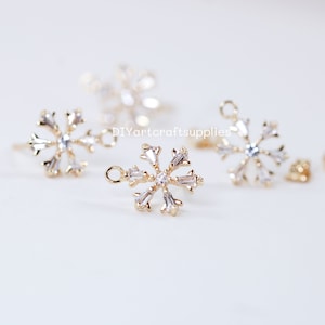 4 pcs lot 24k gold plated brass cubic zirconia snowflake stud earrings findings earrings accessories for DIY jewelry making
