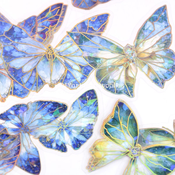 20 pcs holographic ice crystal butterfly decorative PET stickers, gilding holographic gold foil butterfly stickers, card making stickers
