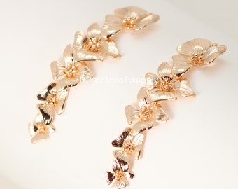 4pcs lot 24k Gold Plated Brass Orchid Flower Charms, DIY Jewelry Findings, Earrings Necklace Making