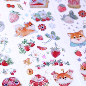 3 pcs cute inu shiba dog sticker sheets, gilding shiba dogs stickers , strawberry fruit stickers for scrapbooking, decoration