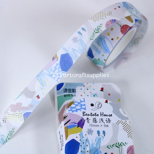 Rollo de cinta washi con patrón abstracto de acuarela con lámina de oro, cinta washi decorativa con patrón abstracto colorido para álbumes de recortes, arte en papel