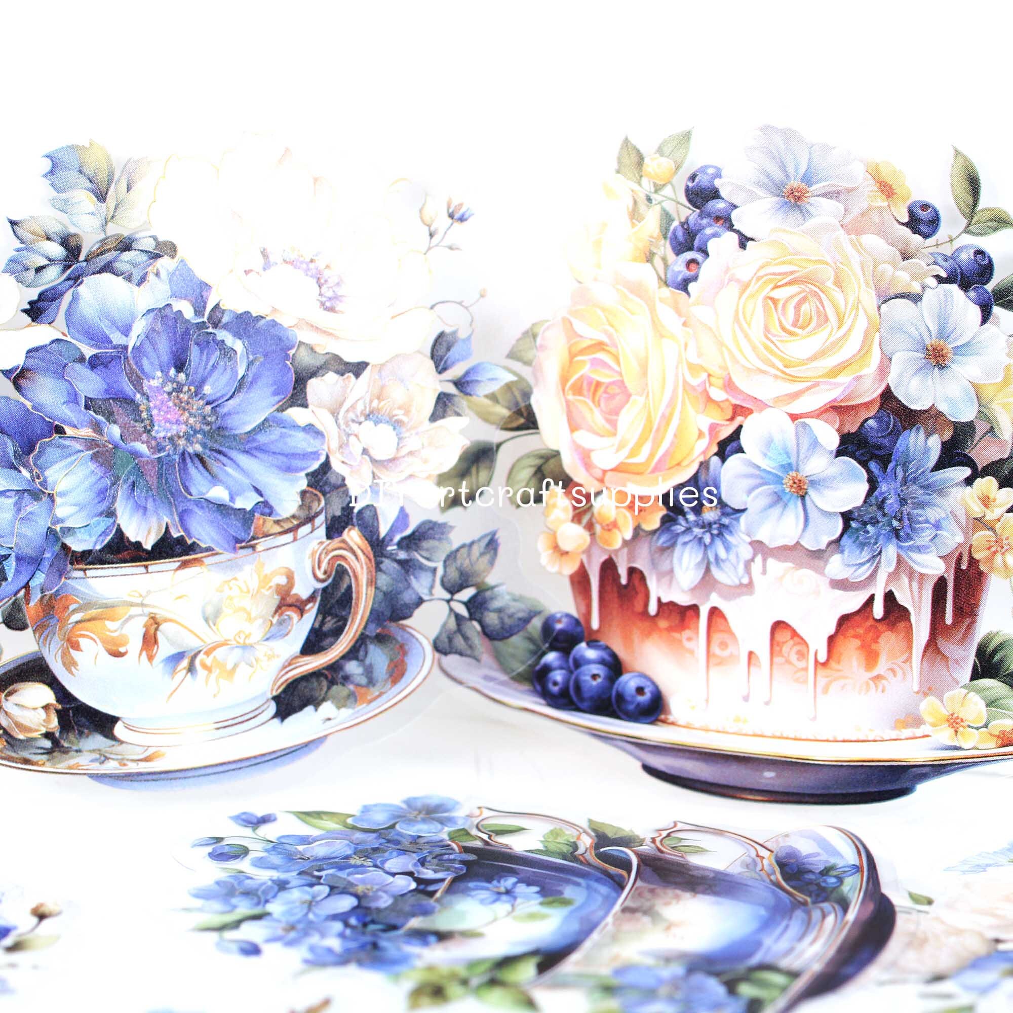 12 Pcs Holographic Foil Afternoon Tea and Flower Sticker, Cake, Flower ...