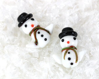 4 pcs lot snowman lampworked glass beads for DIY earrings making, jewelry loose beads, Christmas snowman beads