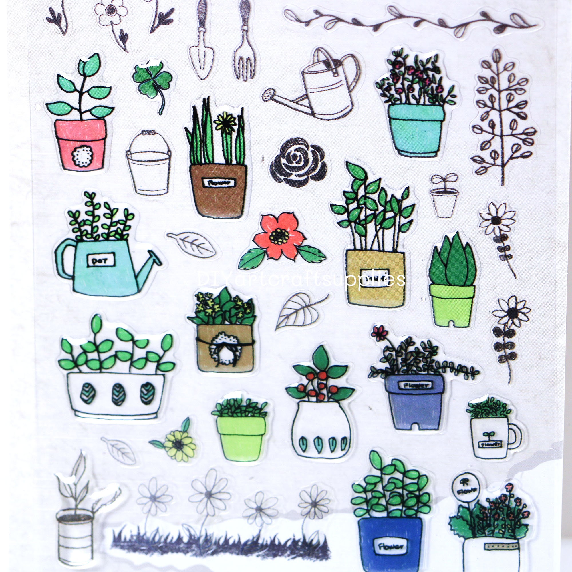 Collection Pot Stickers Flower Sticker Sheet, Botanical Flower Stickers, Poetry Flower Sticker ...