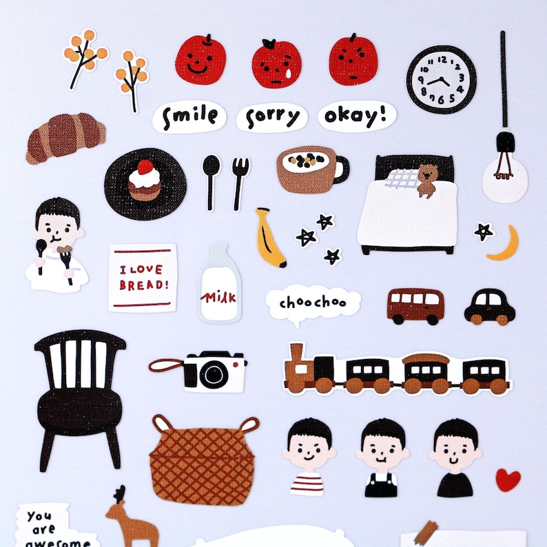 Sticker Sheets Boyish Little Boy Illustration Sticker Sheet, Cute Boy Room Objects Stickers ...