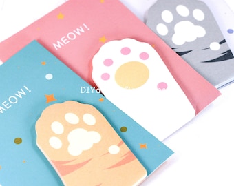 Cute cat paw sticky notes, cat paw sticky notepads, Kawaii stationery, paper notepads supplies, cute cat paw stationery