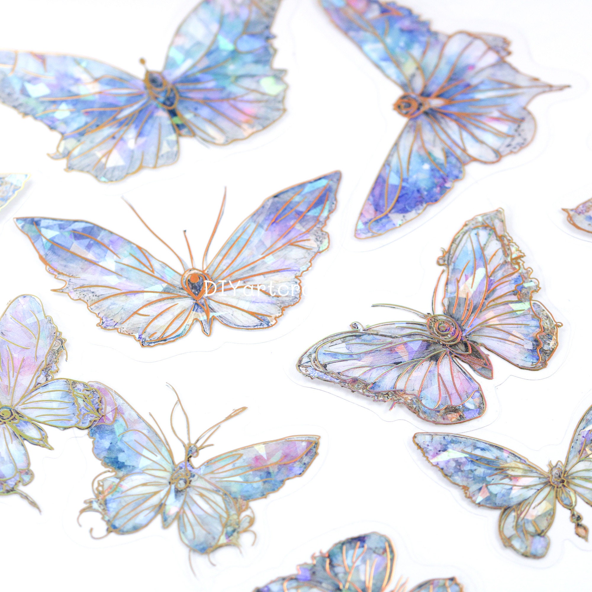 20 Pcs Holographic Ice Crystal Butterfly Decorative PET Stickers ...
