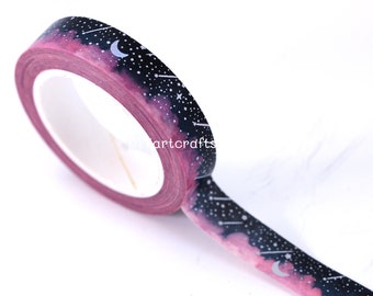 Night sky moon star washi tape, shooting star silver foil washi tape, night cloud decorative washi tapes for paper art, scrapbooking