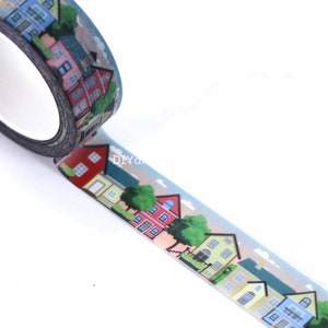 Washi-tape op rol stad, washi-tape huis, huisillustratie decoratieve washi-tape voor lijstdecoratie, cadeauverpakking, scrapbooking