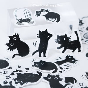 45 pcs cute black cat stickers, cartoon black cat stickers, funny black cat stickers for journals, diaries, scrapbook and decorations
