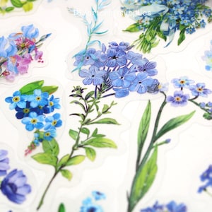 100 Stück blaue Blumen Aufkleber für Scrapbooking, Kartengestaltung, Sticker Kunst, blaue Wildblumen PET Aufkleber