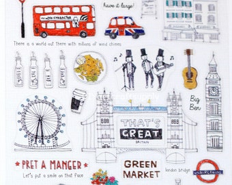 Days in London stickers, London city illustration sticker sheet, kawaii stickers, travel stickers, scrapbook stickers