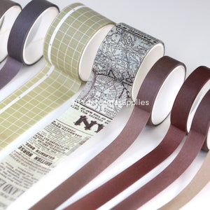 Zestaw 10 sztuk podstawowych kolorów i wzorów taśmy washi, brązowa taśma washi do sztuki papierowej, stara taśma washi z gazety, taśmy dekoracyjne do scrapbookingu