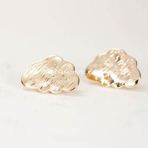 4 pcs lot 24k gold plate brass cloud stud earrings findings with hanging holes, textured cloud stud earrings accessories