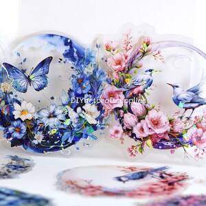 10 peças lua flor pássaro e borboleta decorativo folha laser adesivos, lua holográfica e flor adesivos para scrapbooking