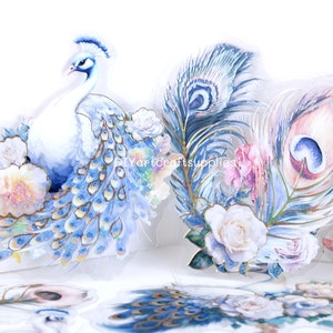 10 pcs gold foil white peacock stickers, peacock feathers stickers, gorgeous peacock with flower stickers for scrapbooking, card making